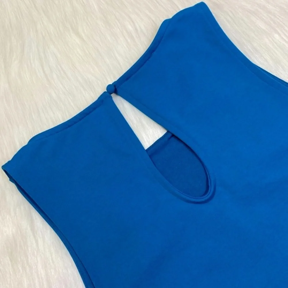 NWT Bebe Front Tie Blouse Cropped Stretch Top Sleeveless Festival Crop Tank Blue - Picture 8 of 9